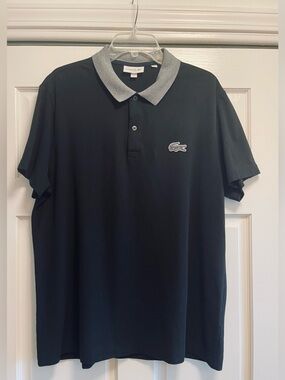 Lacoste Black Polo Shirt with Gray Contrast Collar size XL like new